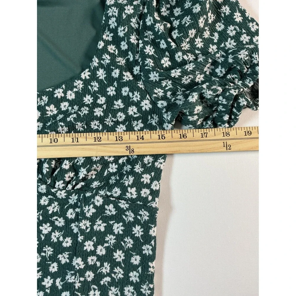 Free People Daisy Chain Sweet Sun Puff Sleeve Crop Top Green Floral Size M